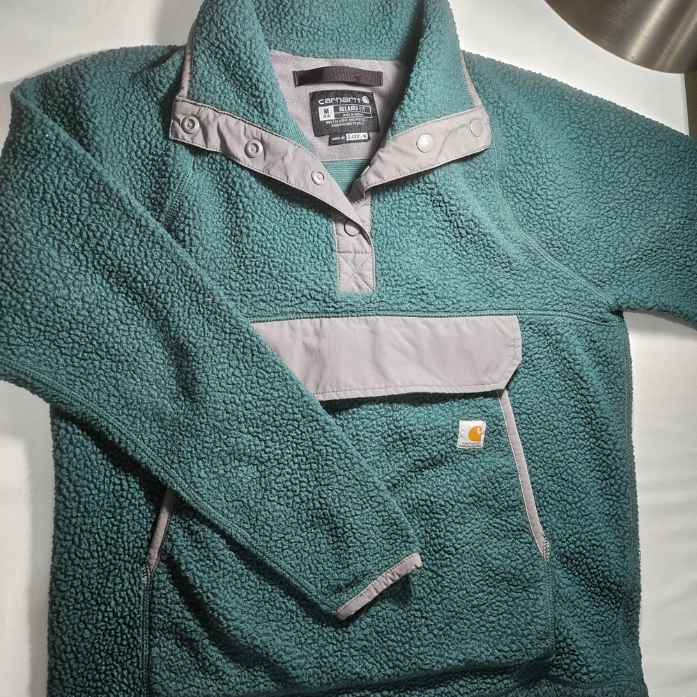 Carhartt Womens Relaxed Fit Sherpa Fleece Pullover Teal Green OJ4991-W Medium
